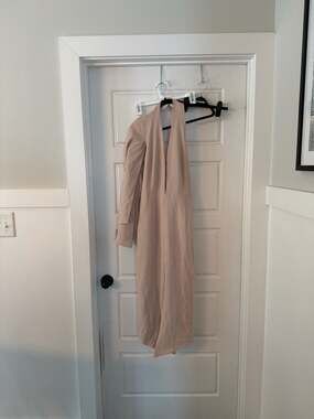 NWT MISHA COLLECTION Micah Dress - Nude Pink Halter Neck with Dramatic Bell Slee